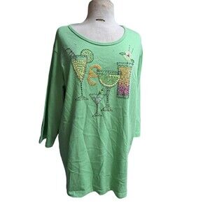 Quacker Factory Tunic Top Women 2X Wine Cocktail 3/4 Sleeve Embellished Beaded